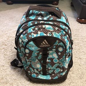 Blue and brown Adidas backpack